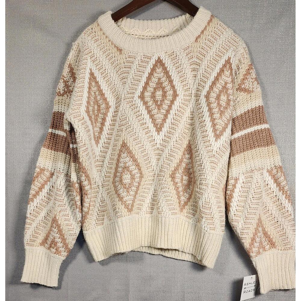 POL Oversized Loose Cable Knit Women's Sweater Beige Brown Small NWT, Chunky